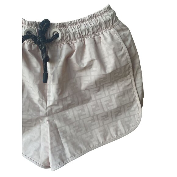 Fendi Womens Beige Monogram Nylon Drawstring Shorts With Elastic Waistband - Picture 3 of 11